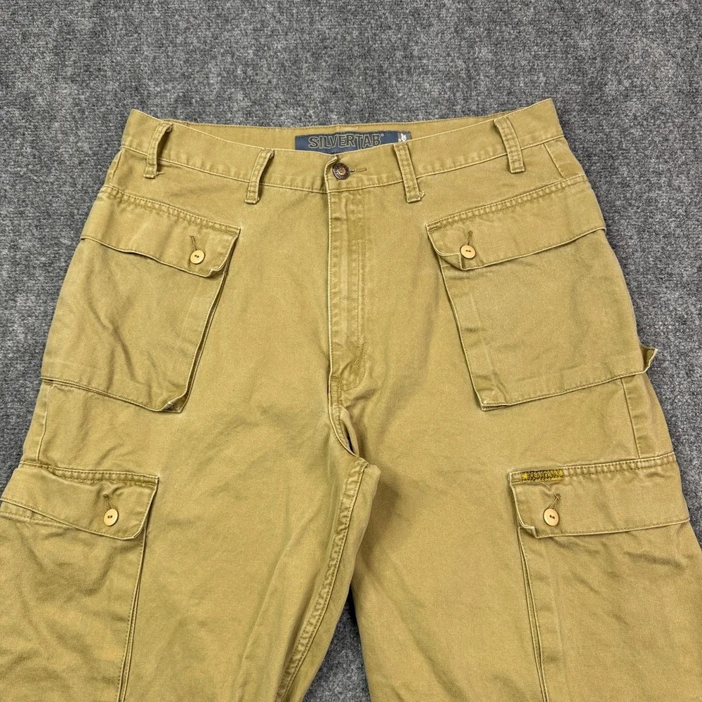 Vintage Levis Mens Cargo Pants 36x34 Khaki Canvas Baggy Relaxed Skater Y2K